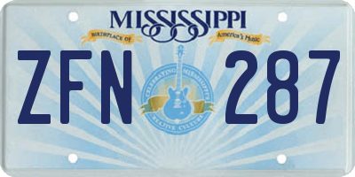 MS license plate ZFN287