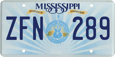 MS license plate ZFN289