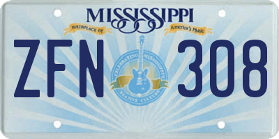 MS license plate ZFN308