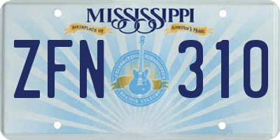 MS license plate ZFN310