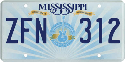 MS license plate ZFN312
