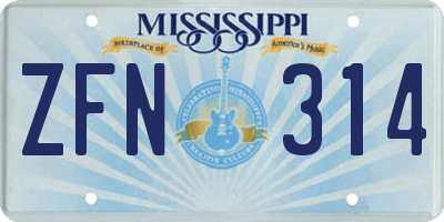 MS license plate ZFN314