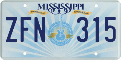MS license plate ZFN315