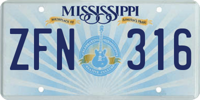 MS license plate ZFN316