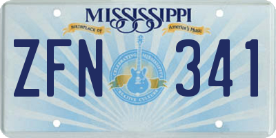 MS license plate ZFN341