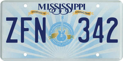 MS license plate ZFN342