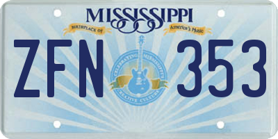 MS license plate ZFN353