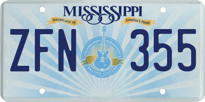 MS license plate ZFN355