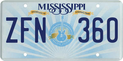 MS license plate ZFN360