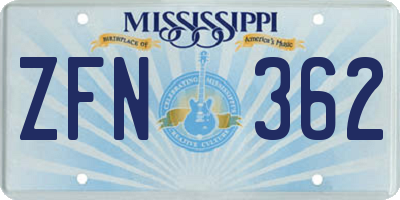 MS license plate ZFN362