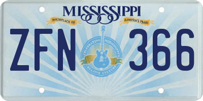 MS license plate ZFN366