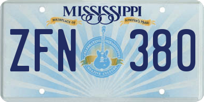 MS license plate ZFN380