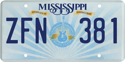 MS license plate ZFN381