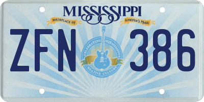 MS license plate ZFN386