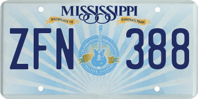 MS license plate ZFN388
