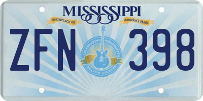 MS license plate ZFN398