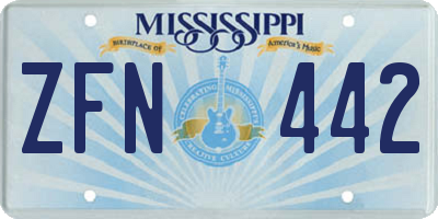 MS license plate ZFN442