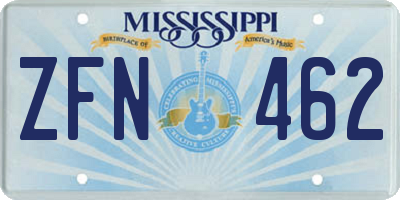 MS license plate ZFN462