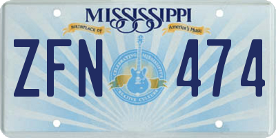 MS license plate ZFN474