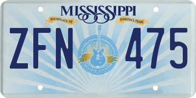 MS license plate ZFN475