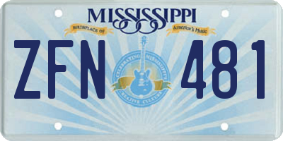 MS license plate ZFN481
