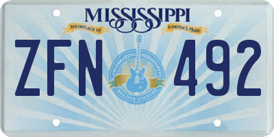 MS license plate ZFN492