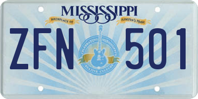 MS license plate ZFN501