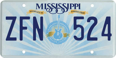 MS license plate ZFN524