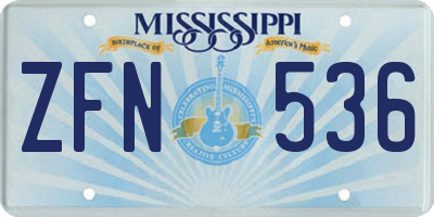 MS license plate ZFN536