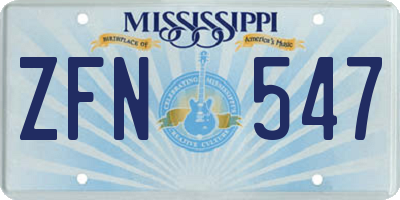 MS license plate ZFN547