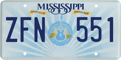 MS license plate ZFN551