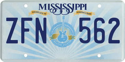 MS license plate ZFN562