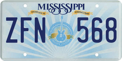 MS license plate ZFN568