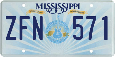MS license plate ZFN571