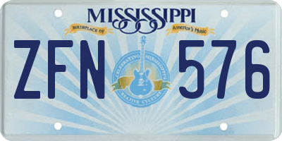 MS license plate ZFN576