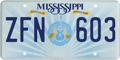 MS license plate ZFN603