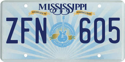 MS license plate ZFN605