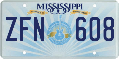 MS license plate ZFN608