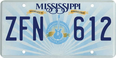MS license plate ZFN612