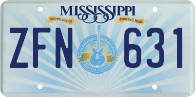MS license plate ZFN631