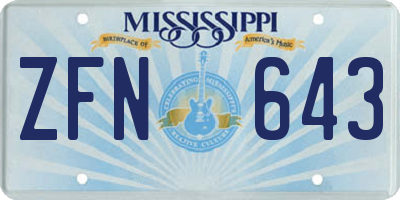 MS license plate ZFN643