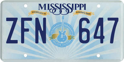 MS license plate ZFN647