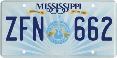 MS license plate ZFN662