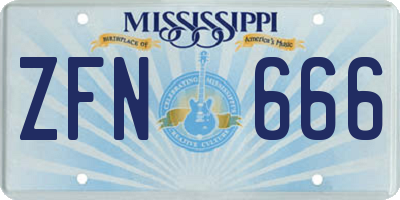 MS license plate ZFN666