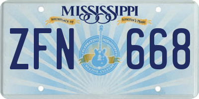 MS license plate ZFN668