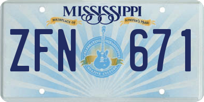 MS license plate ZFN671
