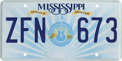 MS license plate ZFN673