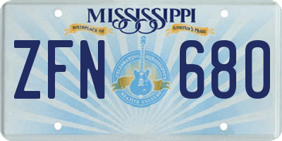 MS license plate ZFN680