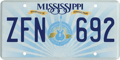MS license plate ZFN692