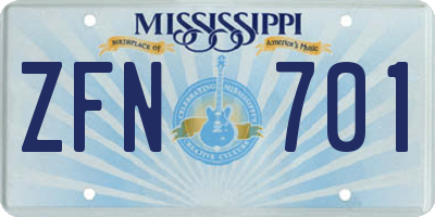 MS license plate ZFN701